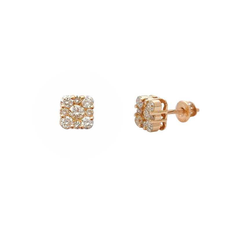 Diamond Cluster Square Stud Earrings (14K) Popular Jewelry New York
