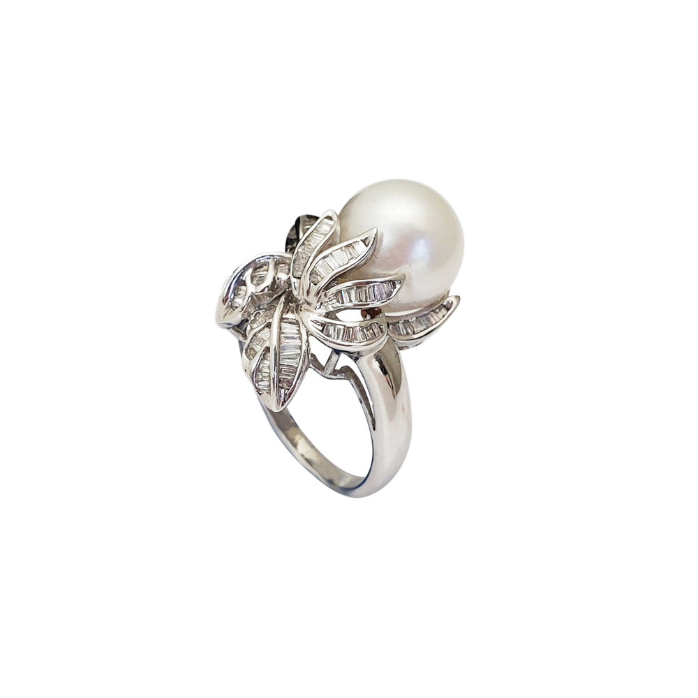 Diamond Coconut Tree Pearl Ring (18K)