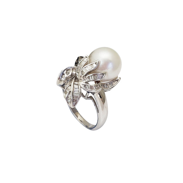 Diamond Coconut Tree Pearl Ring (18K)