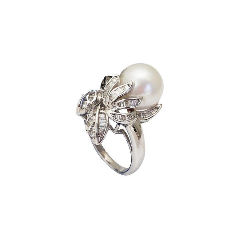 Diamond Coconut Tree Pearl Ring (18K)