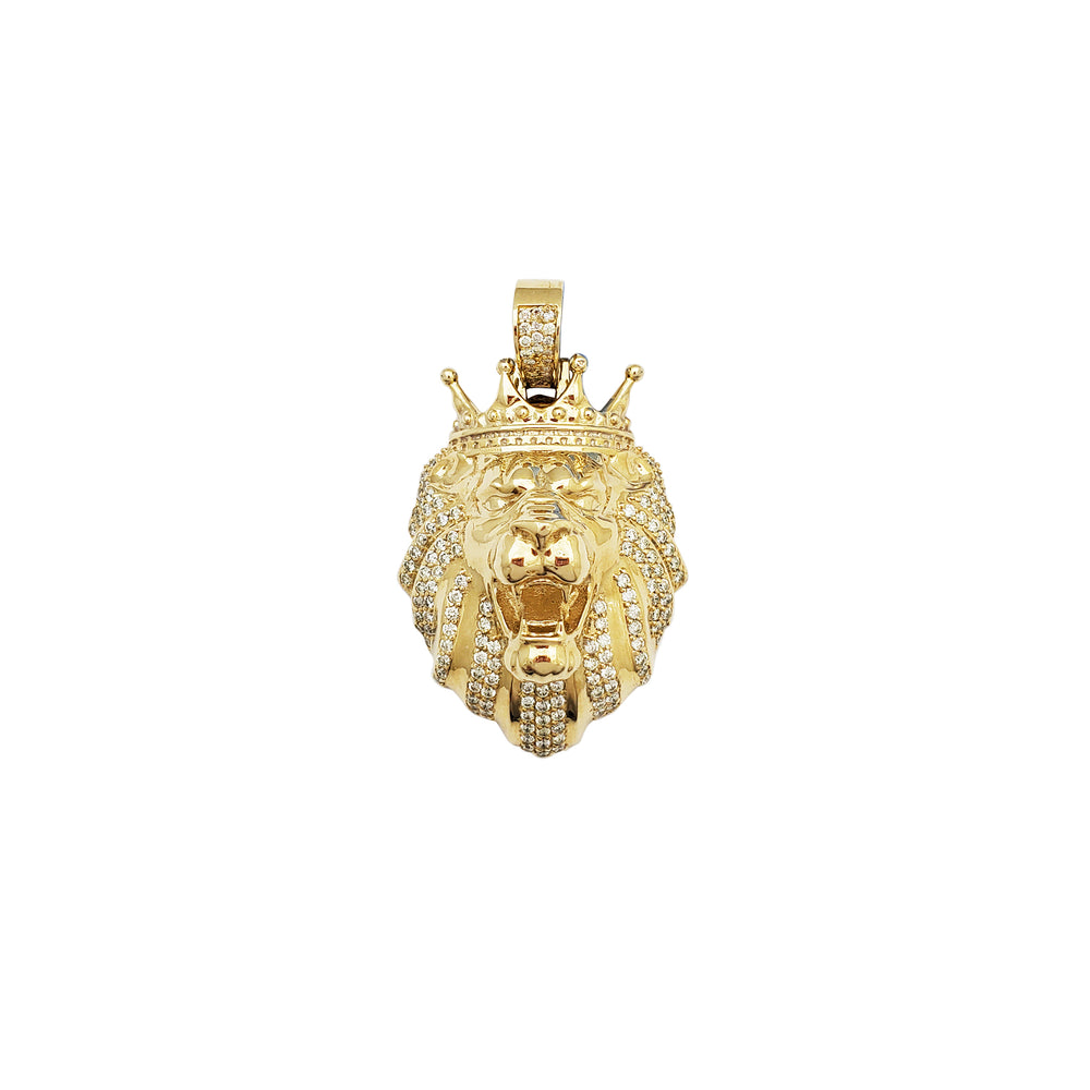Diamond Crowned Lion Head Pendant (14K)