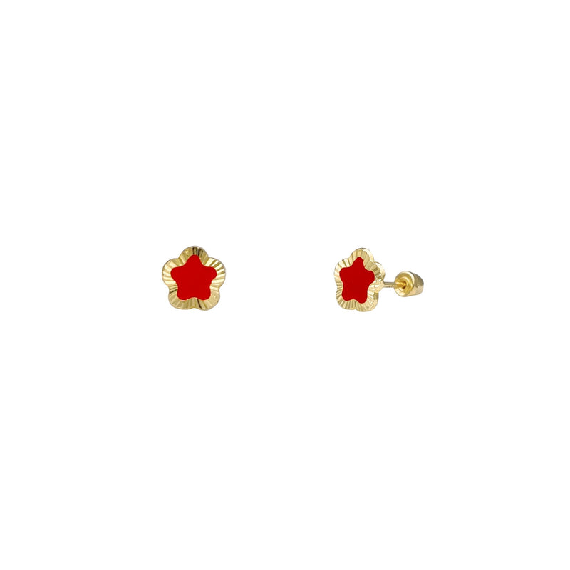 Diamond-Cut Red Star Flower Earrings (14K)