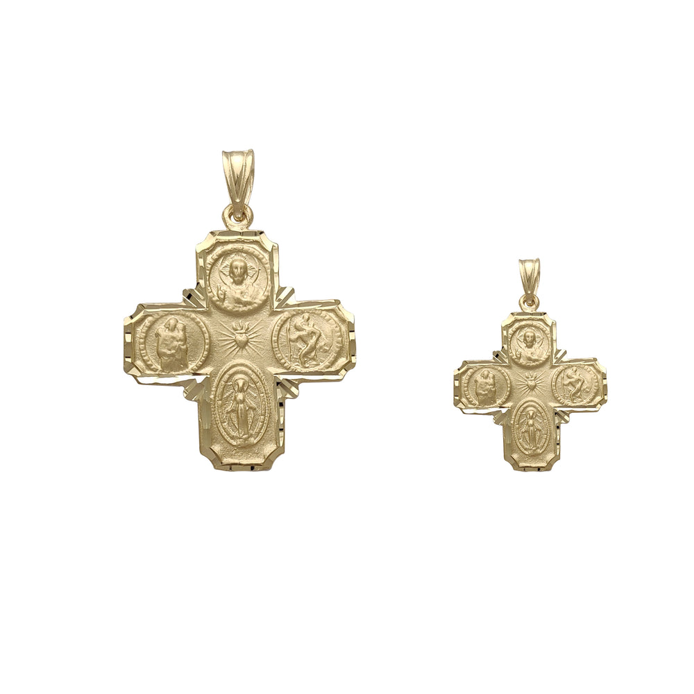 [Diamond-Cuts] Reversible Saints Catholic Cross Pendant (14K)