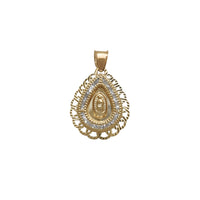 Diamond Cuts Teardrop Shape Zirconia Frame Virgin Mary Pendant (14K) Popular Jewelry New York