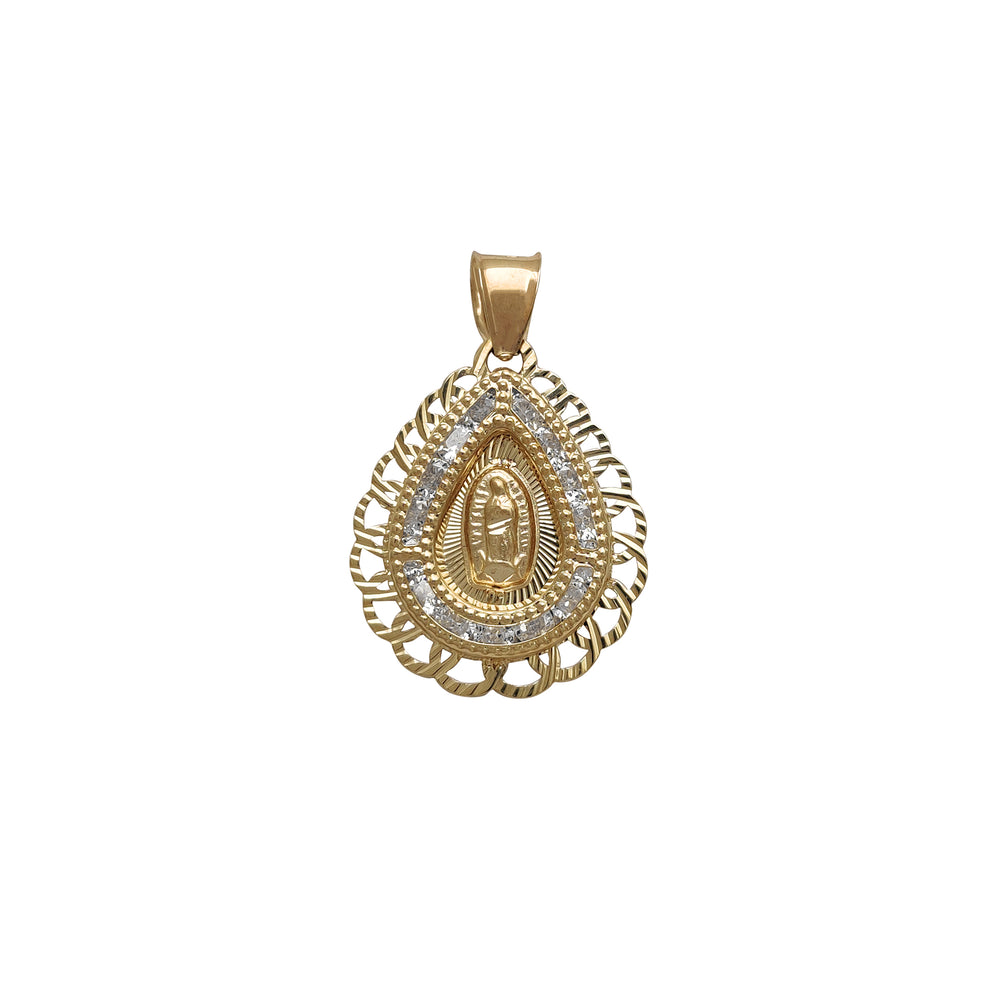 Diamond Cuts Teardrop Shape Zirconia Frame Virgin Mary Pendant (14K) Popular Jewelry New York