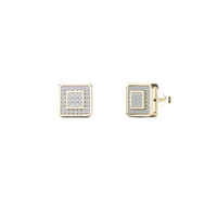 Diamond Double Square Stud Earrings (14K)