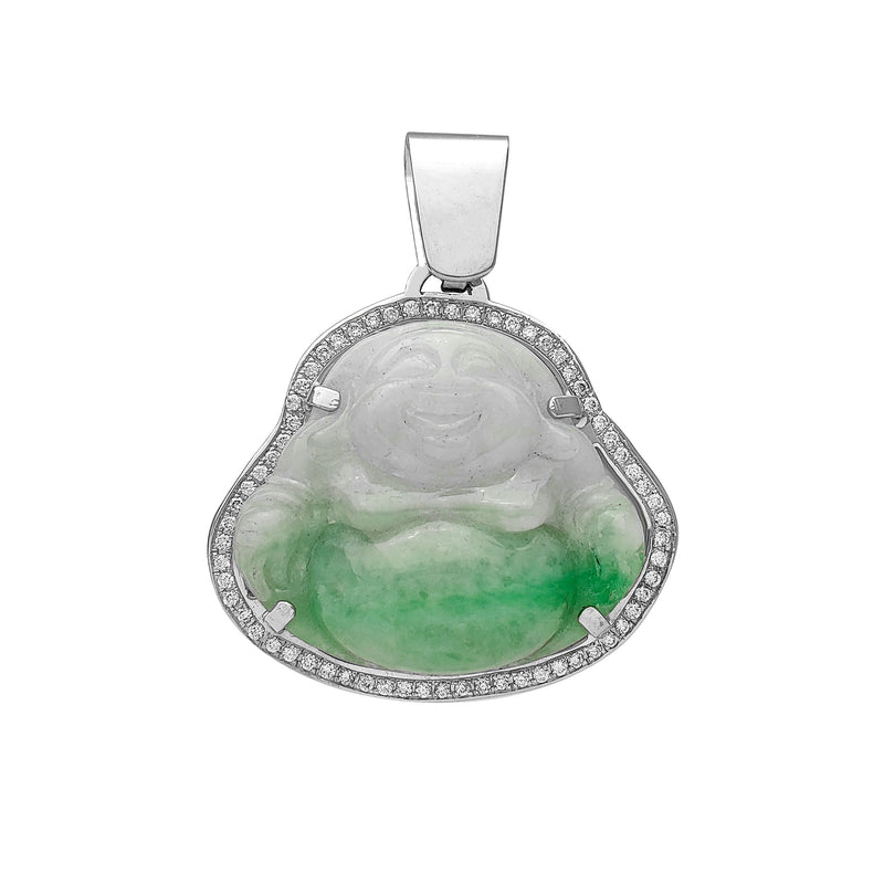 Diamond Frame Laughing Buddha Jade Pendant (14K) Popular Jewelry New York