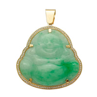 Dimanta rāmja smejošs Budas nefrīta kulons (14 K) Popular Jewelry NY