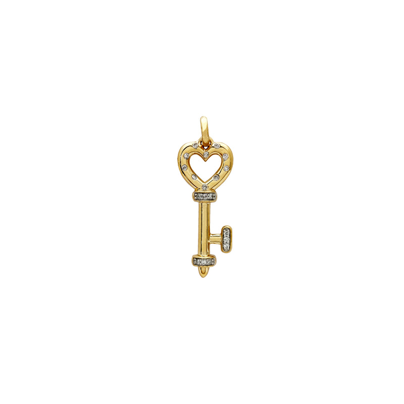 Yellow Gold Diamond Heart Key Pendant (14K) Popular Jewelry New York