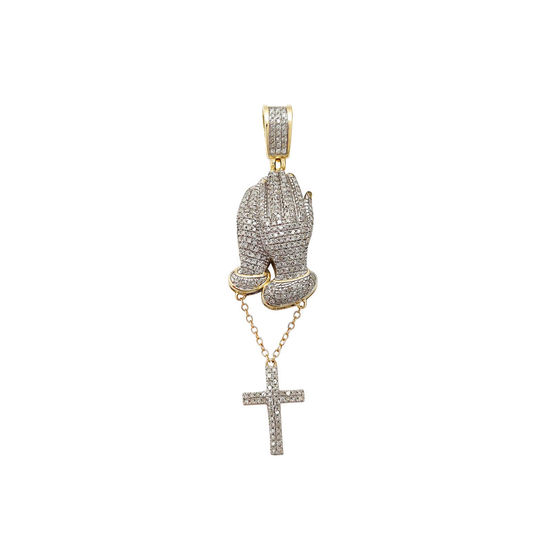 Diamond Icy Hands Praying w Rosary Pendant (10K) Popular Jewelry New York