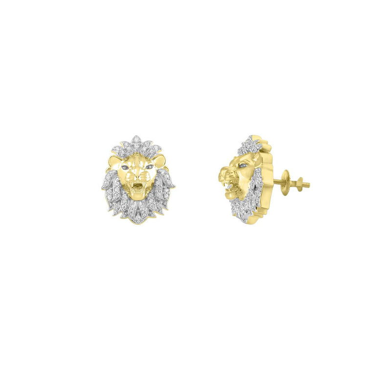 Diamond Lion Head Stud Earrings (14K)