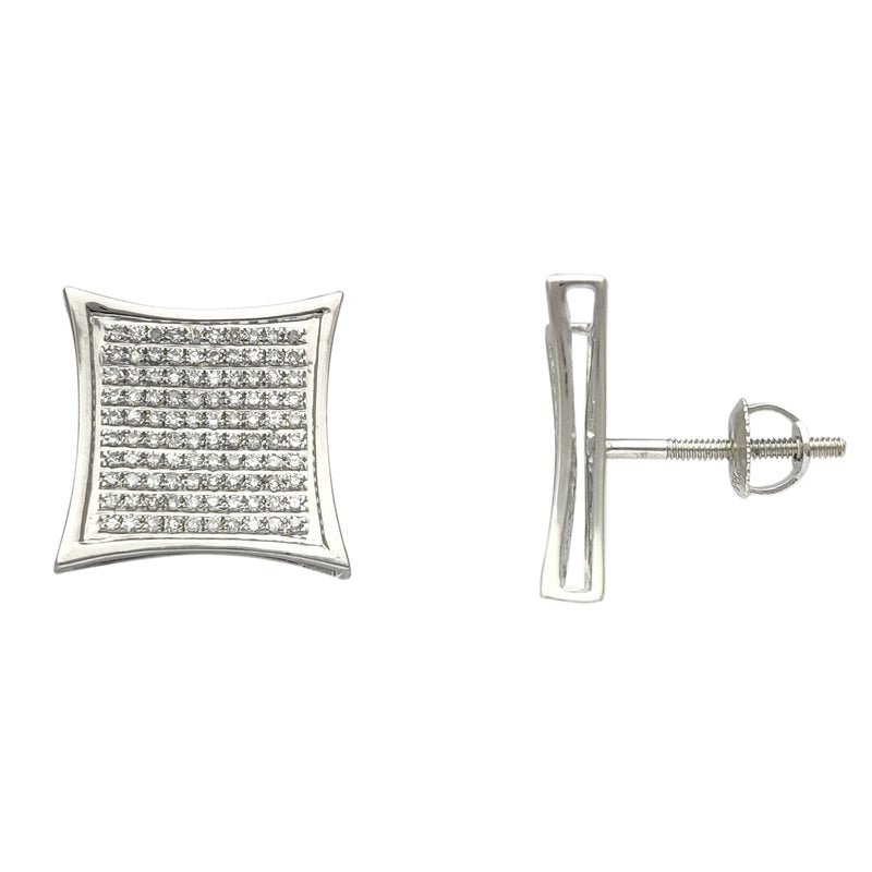 Diamond Micro-Pave Concave Square Stud Earrings (14K) Popular Jewelry New York