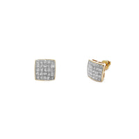 Orecchini a bottone quadrati concavi con pavé di diamanti (14K) Popular Jewelry New York