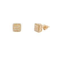 Diamond Pave Square Yellow Gold Stud Earrings (14K) Popular Jewelry New York