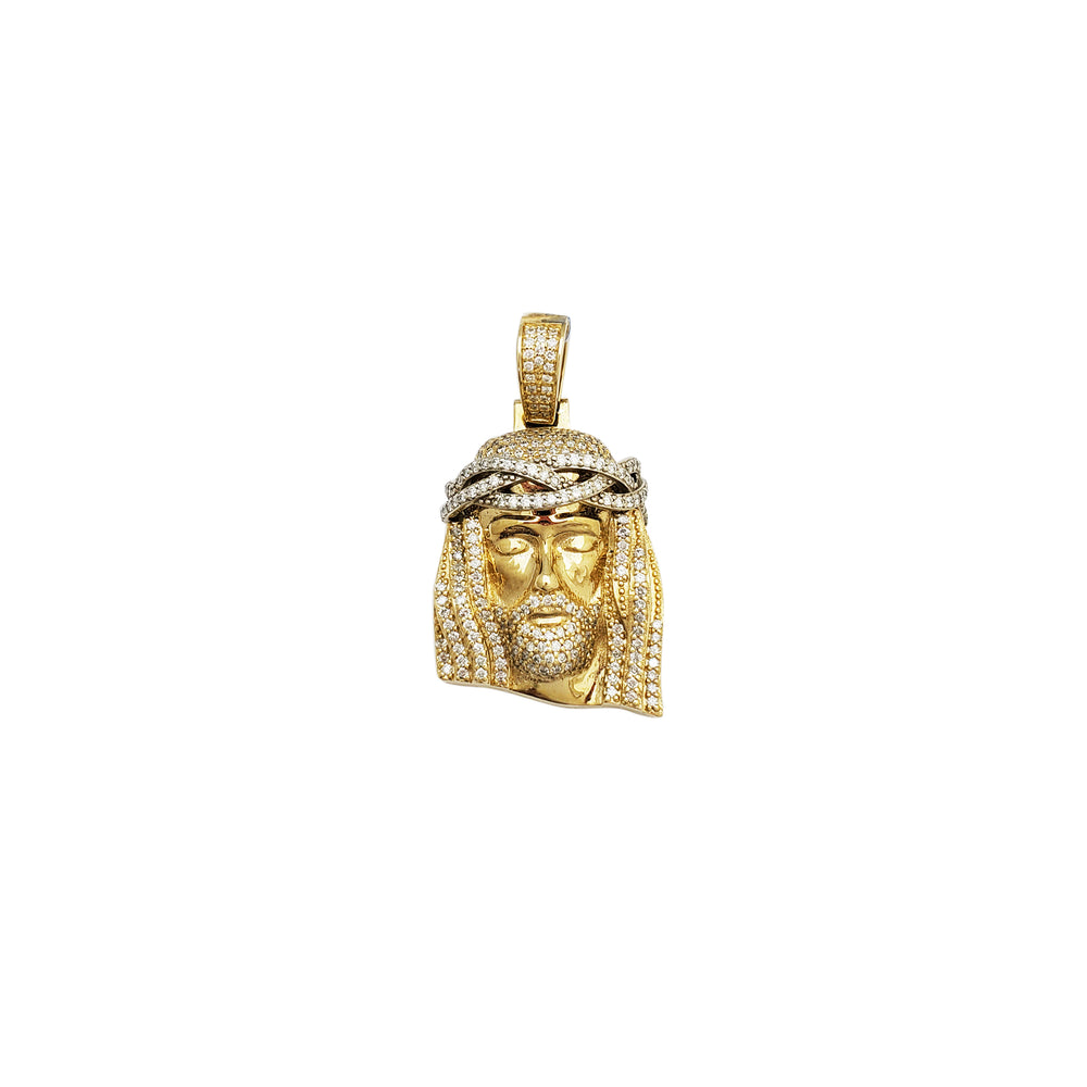 Diamond Puffed Jesus Head Pendant (14K)