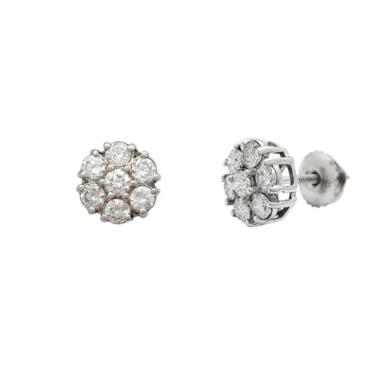 Diamond Round Cluster White Gold Stud Earrings (14K) Popular Jewelry New York