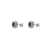 Diamond Square Pave Sapphire Stud Earrings (18K) Popular Jewelry New York