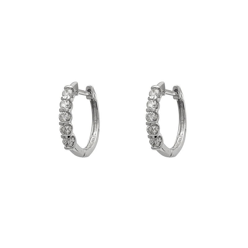 Diamond White Gold Huggie Earrings (14K) Popular Jewelry New York