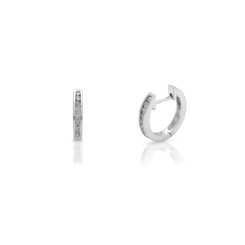 Diamond Channel Setting Huggie Earrings White Gold (14K) Popular Jewelry New York