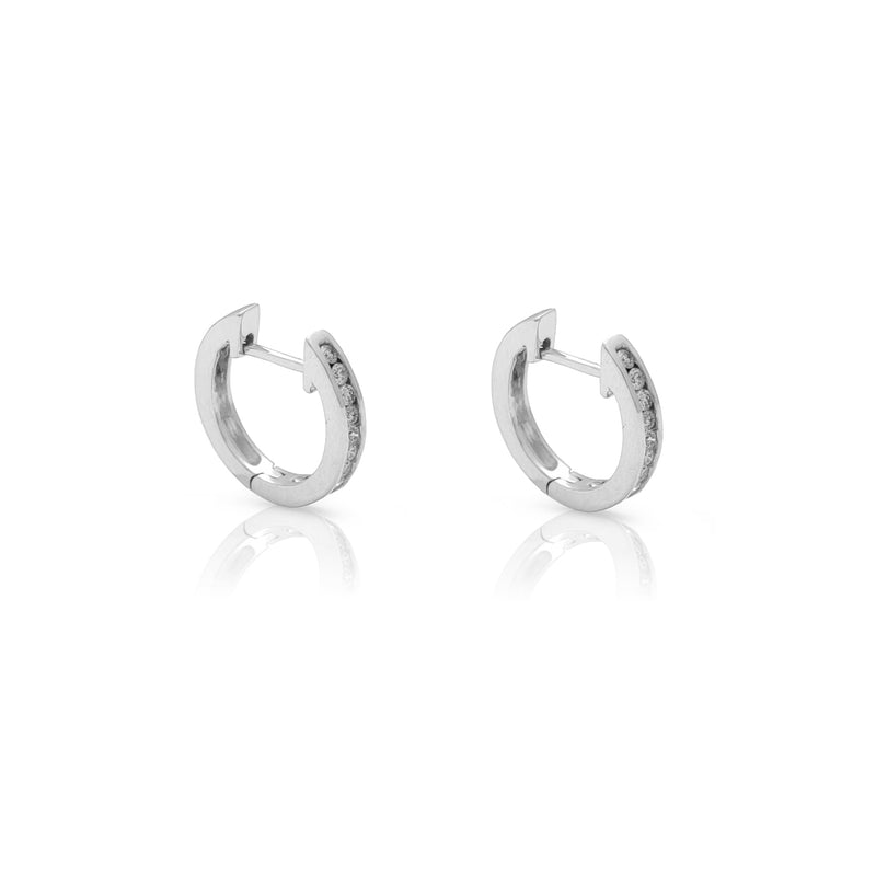 Diamond Channel Setting Huggie Earrings White Gold (14K) Popular Jewelry New York