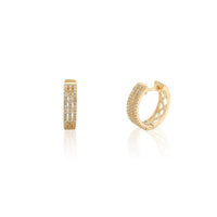 Diamond Pave Triple Rows Huggie Earrings Yellow Gold (14K) Popular Jewelry New York