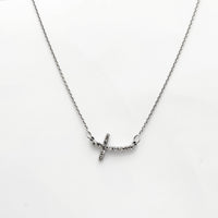 Diamond Sideways Curved Cross Necklace (14K) Popular Jewelry New York