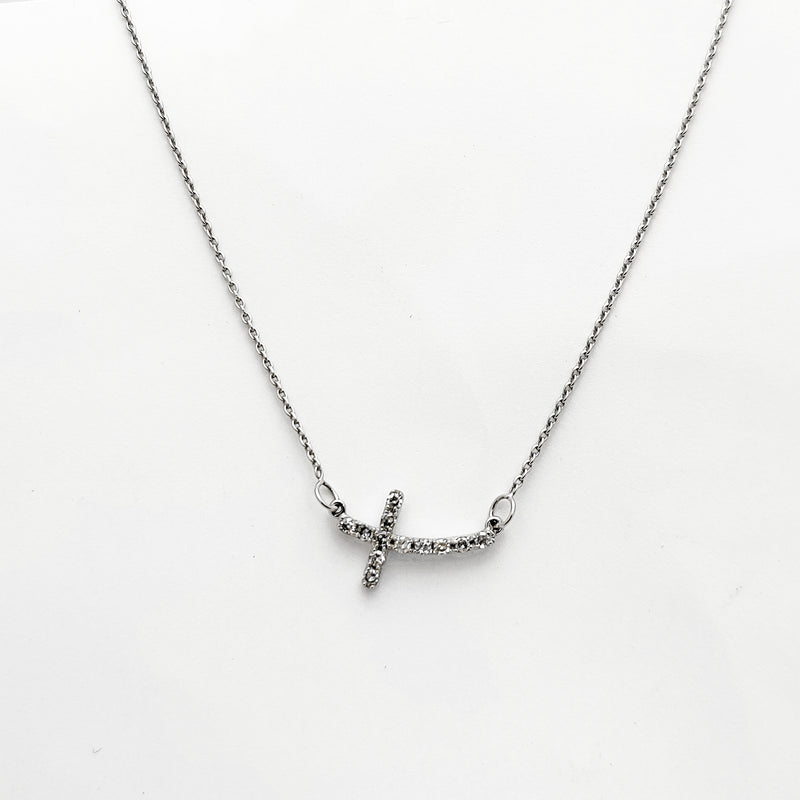 Diamond Sideways Curved Cross Necklace (14K) Popular Jewelry New York