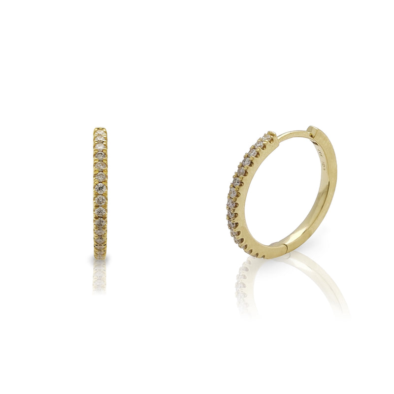 Diamond Traded Prong Huggie Yellow Gold Earrings (14K) Popular Jewelry New York
