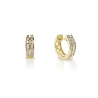 Diamond Two Rows Huggie Earrings Yellow Gold (14K) Popular Jewelry New York