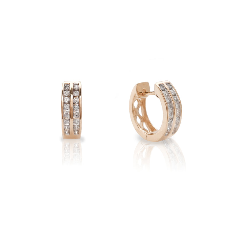 Diamond Two Rows Huggie Earrings Rose Gold (14K) Popular Jewelry New York