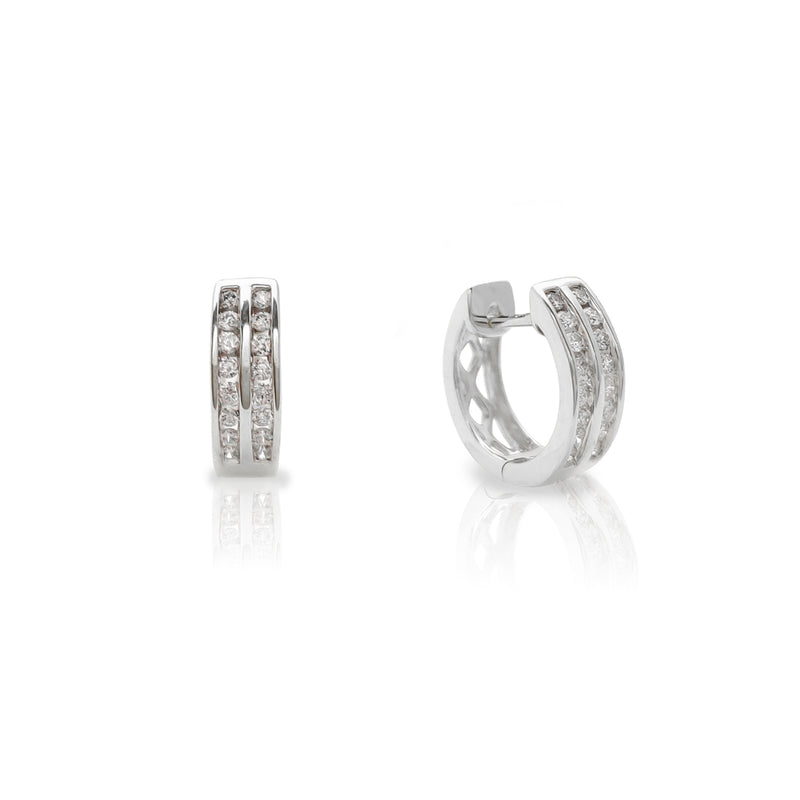 Diamond Two Rows Huggie Earrings White Gold (14K) Popular Jewelry New York