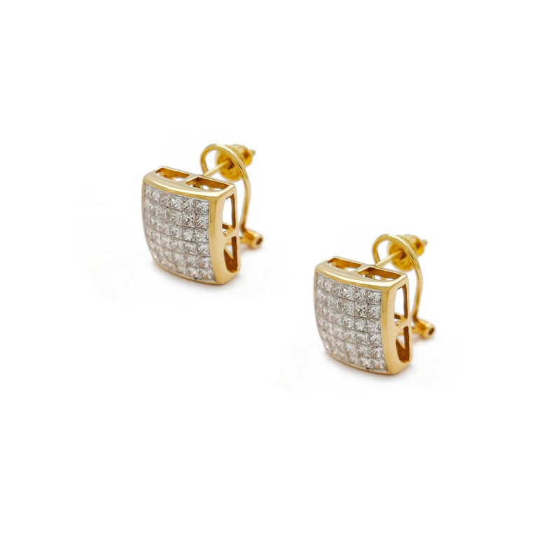 Diamonds Square Concave Stud Earrings (14K) Popular Jewelry New York