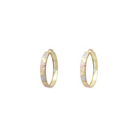 Sandblast & Diamond-Cut Tricolor Circle Partition Hoop Earrings (14K)