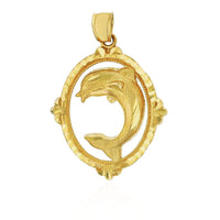 Oval Framed Dolphin Pendant (14K)