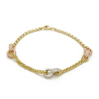 Double Interlocking Bracelet (14K) Yellow Gold, White Gold, Rose Gold, Popular Jewelry