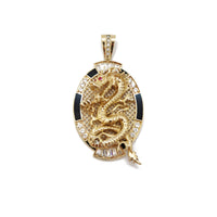 Dragon CZ and Onyx Oval Pendant (14K) front - Popular Jewelry - New York