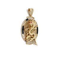 Dragon CZ and Onyx Oval Pendant (14K) left side - Popular Jewelry - New York