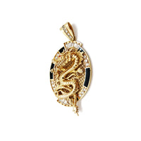Dragon CZ and Onyx Oval Pendant (14K) Right side - Popular Jewelry - New York