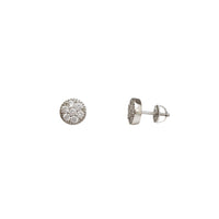 Iced-Out Textured Border Round Stud Earrings (Silver)