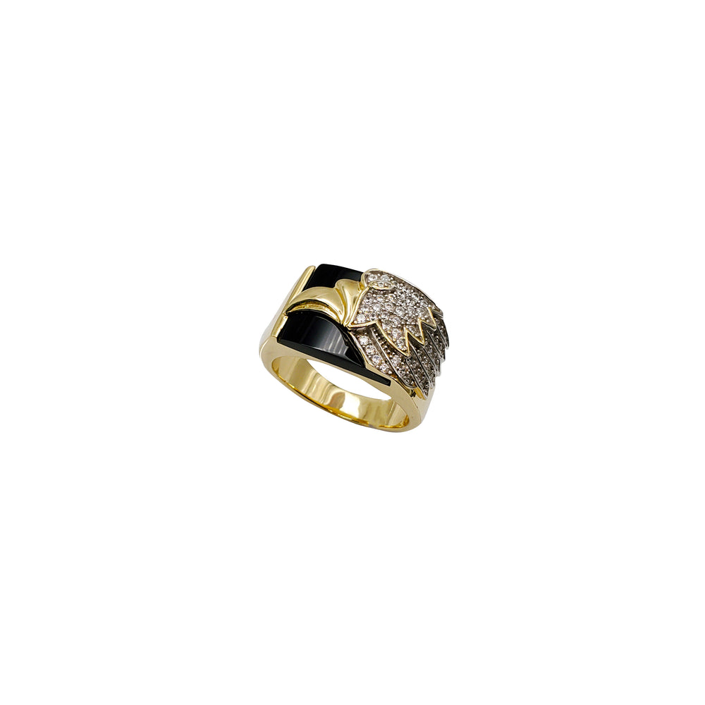 Black Onyx Eagle Head Ring (14K)