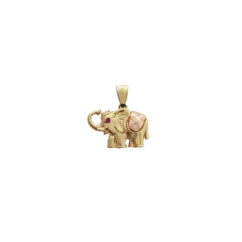 Zirconia Two-Tone Ornament Elephant Pendant (14K)