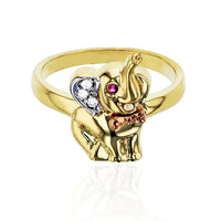 Tri-Color Elephant CZ Ring (14K)