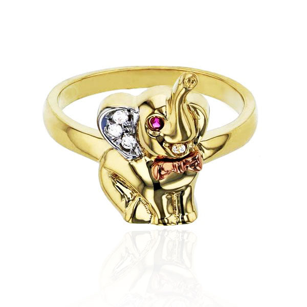 Tri-Color Elephant CZ Ring (14K)