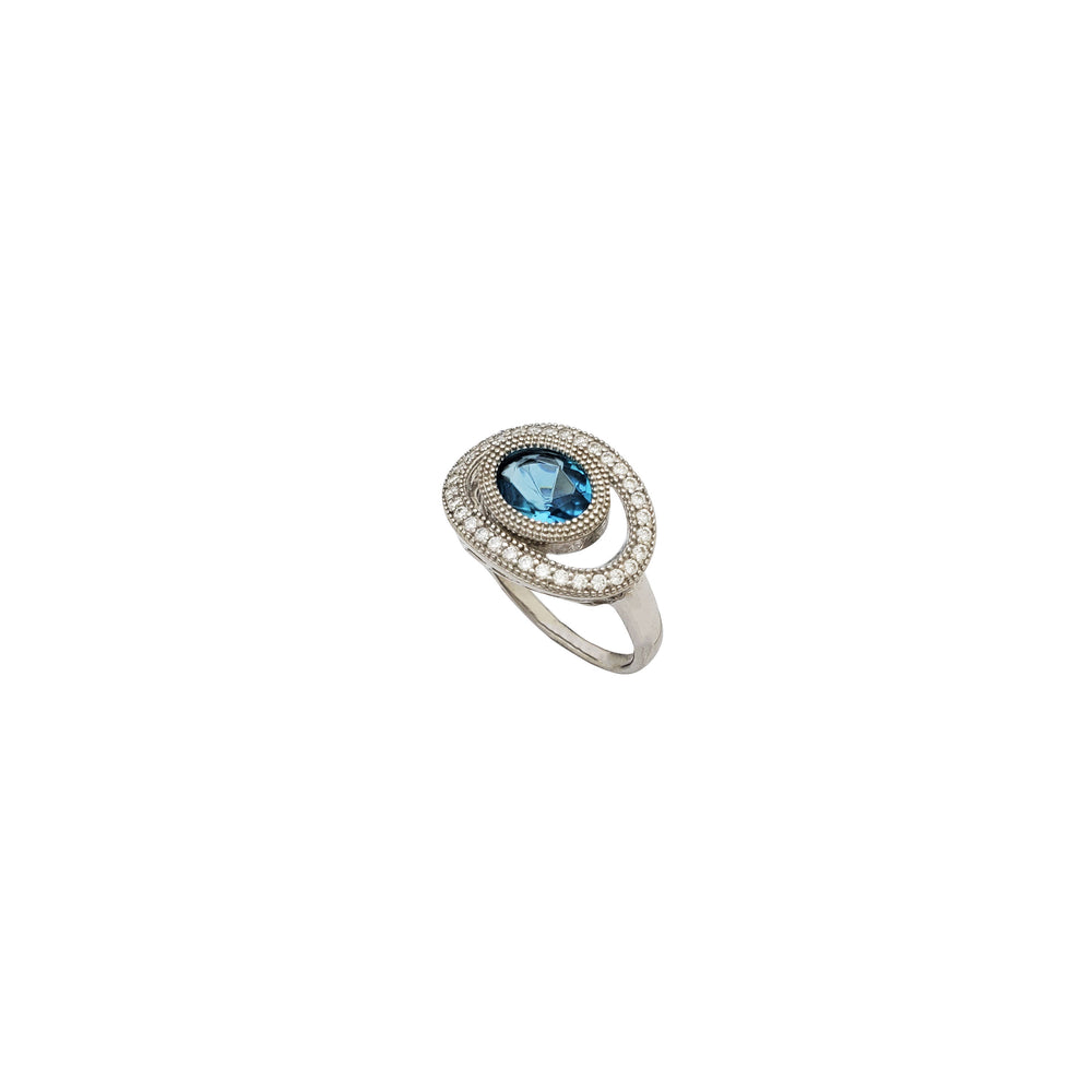 Halo Bezel Set Blue Stone Ring (SILVER