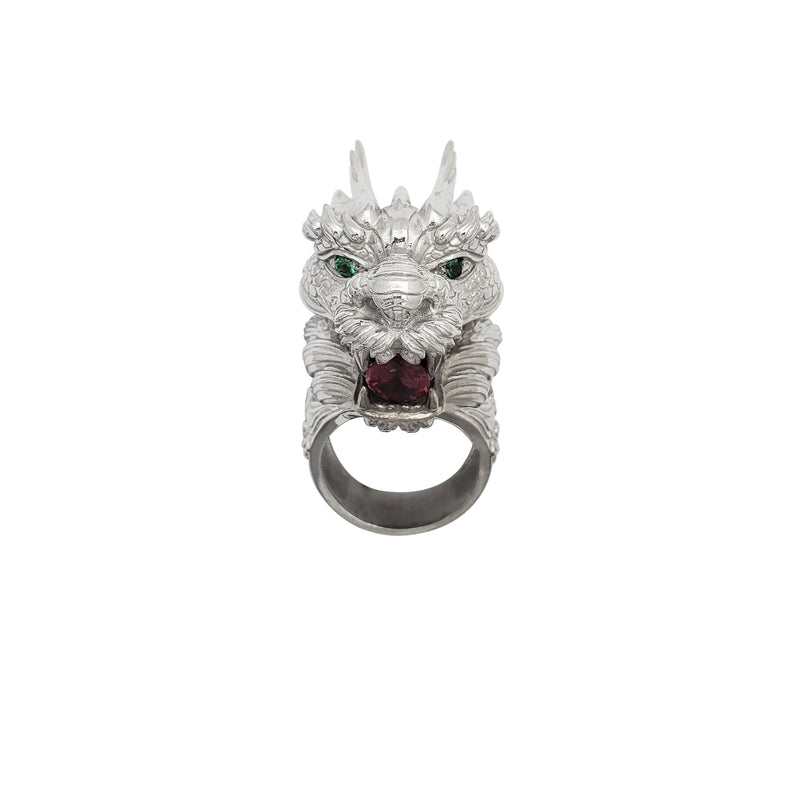 Eastern Dragon Head CZ Ring (Silver)