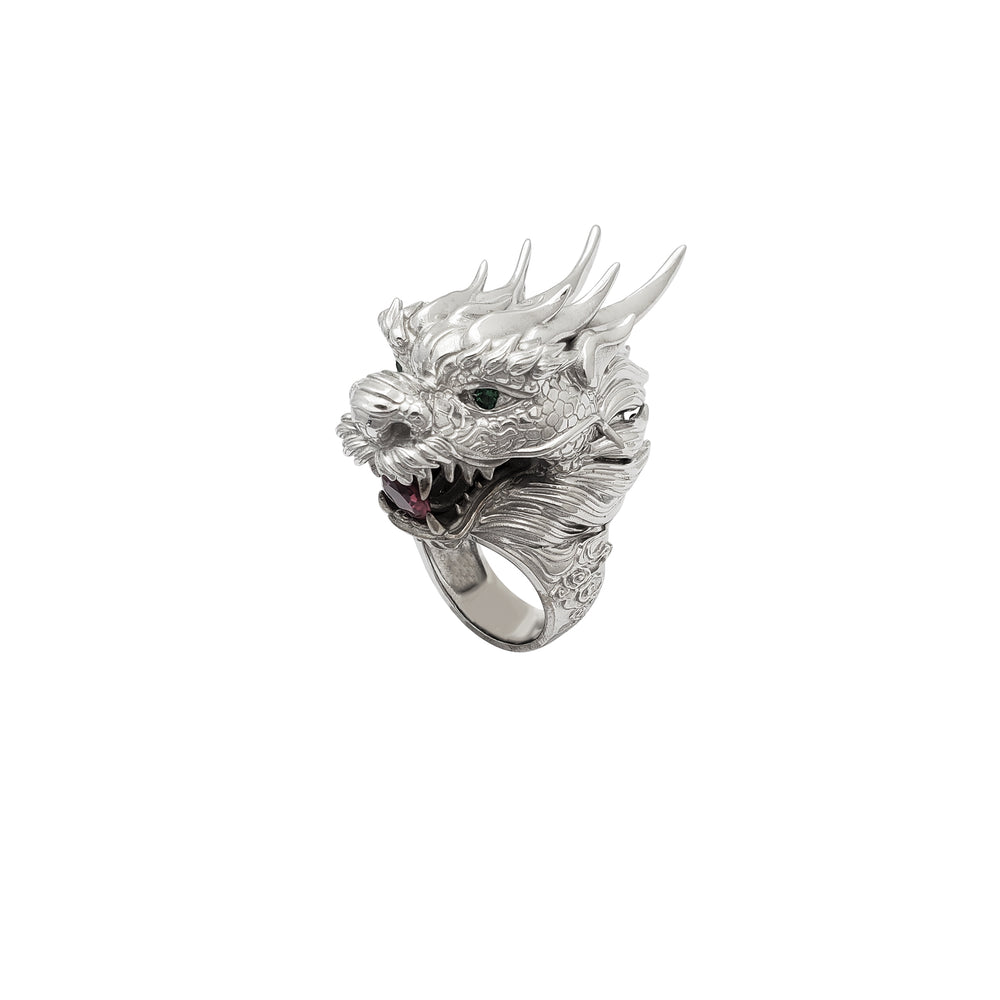 Eastern Dragon Head CZ Ring (Silver)