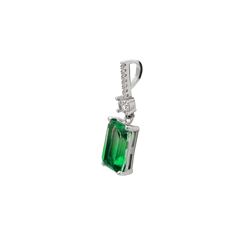 Emerald Cut Green CZ Pendant (Silver) Popular Jewelry New York