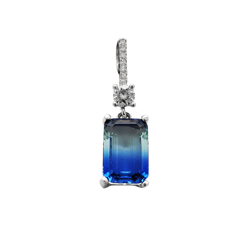 Emerald Cut Blue CZ Pendant (Silver) Popular Jewelry New York