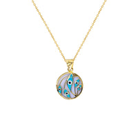 Enameled-Evil Eye Leaves Medallion Fancy Necklace (14K) Popular Jewelry New York