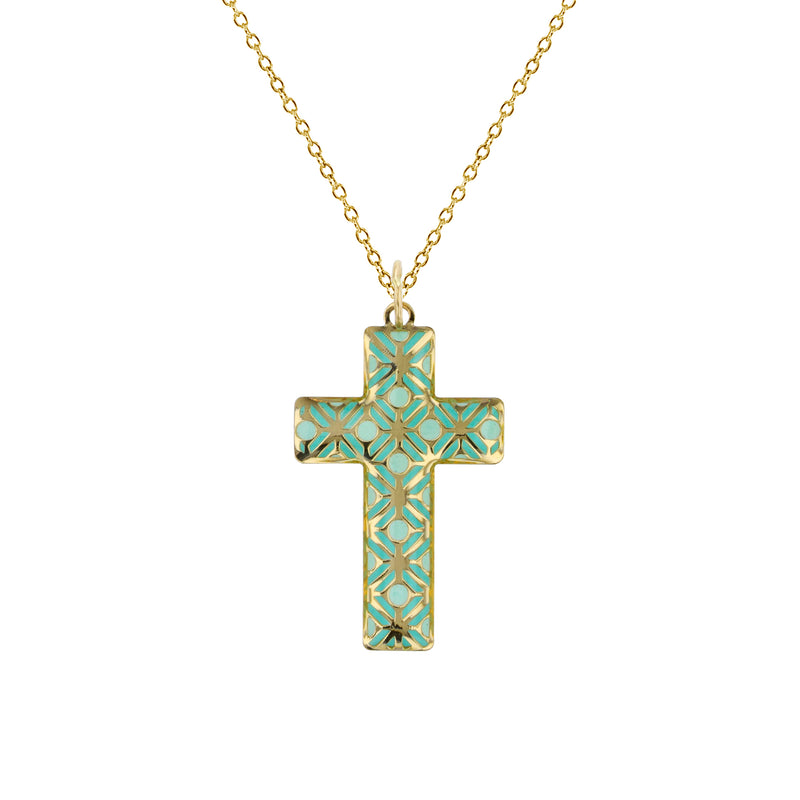 Enameled Cross Fancy Necklace (14K) Popular Jewelry New York